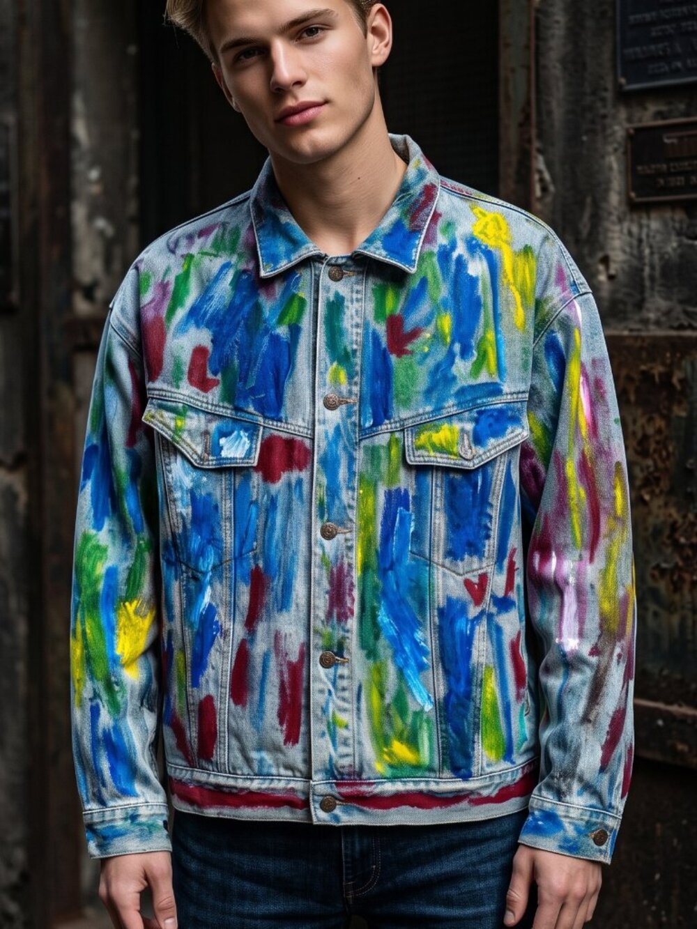 Pepe Jeans denimJacket Size Large Hand Painted Jean painterly Art Abstract